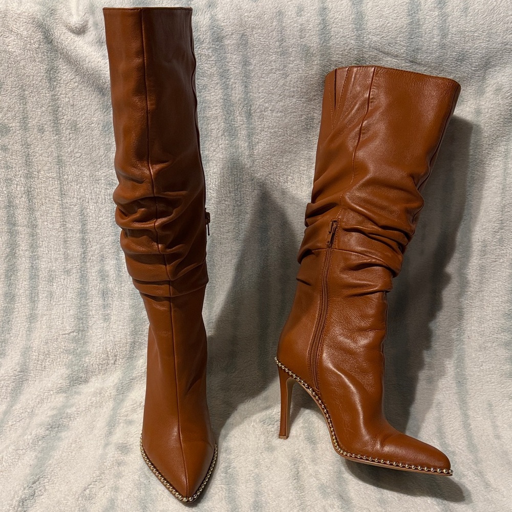 Elegant Brown Leather Knee-High Boots